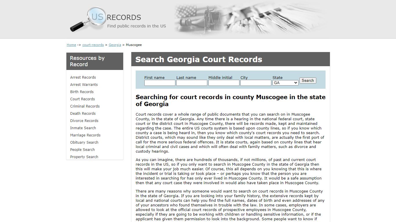 Search Court Records Muscogee Georgia | US Records